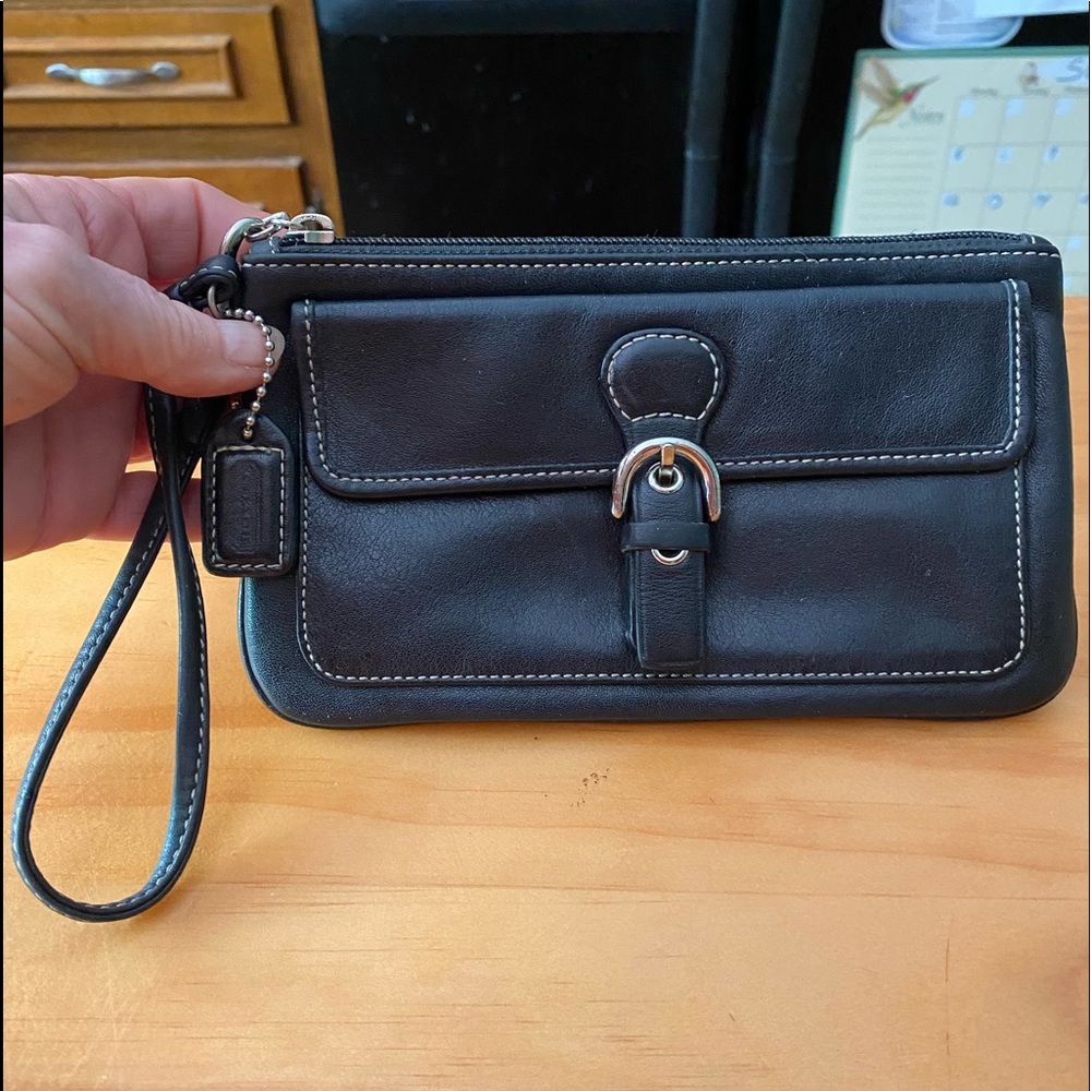 Coach Black Leather Clutch Wristlet